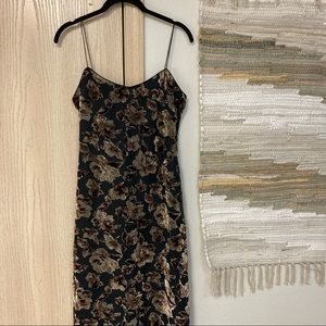 True Vintage 90s burnt out velvet maxi dress spaghetti straps - fits modern sz 4